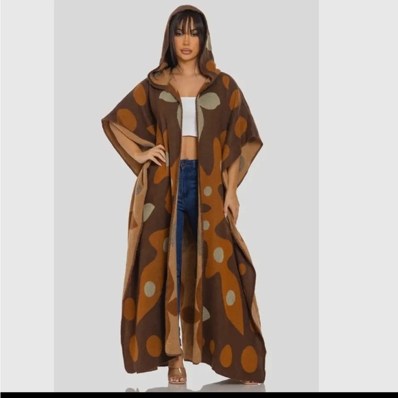 Jackets & Blazers - Stylish Brown and Tan Hooded Cape